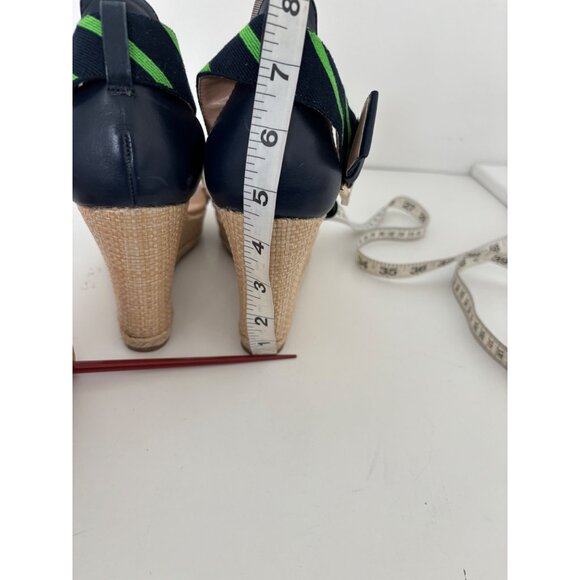 Tommy Hilfiger Sandals 10 Wedge Navy Green Striped Espadrille Preppy Nautical - Picture 12 of 16